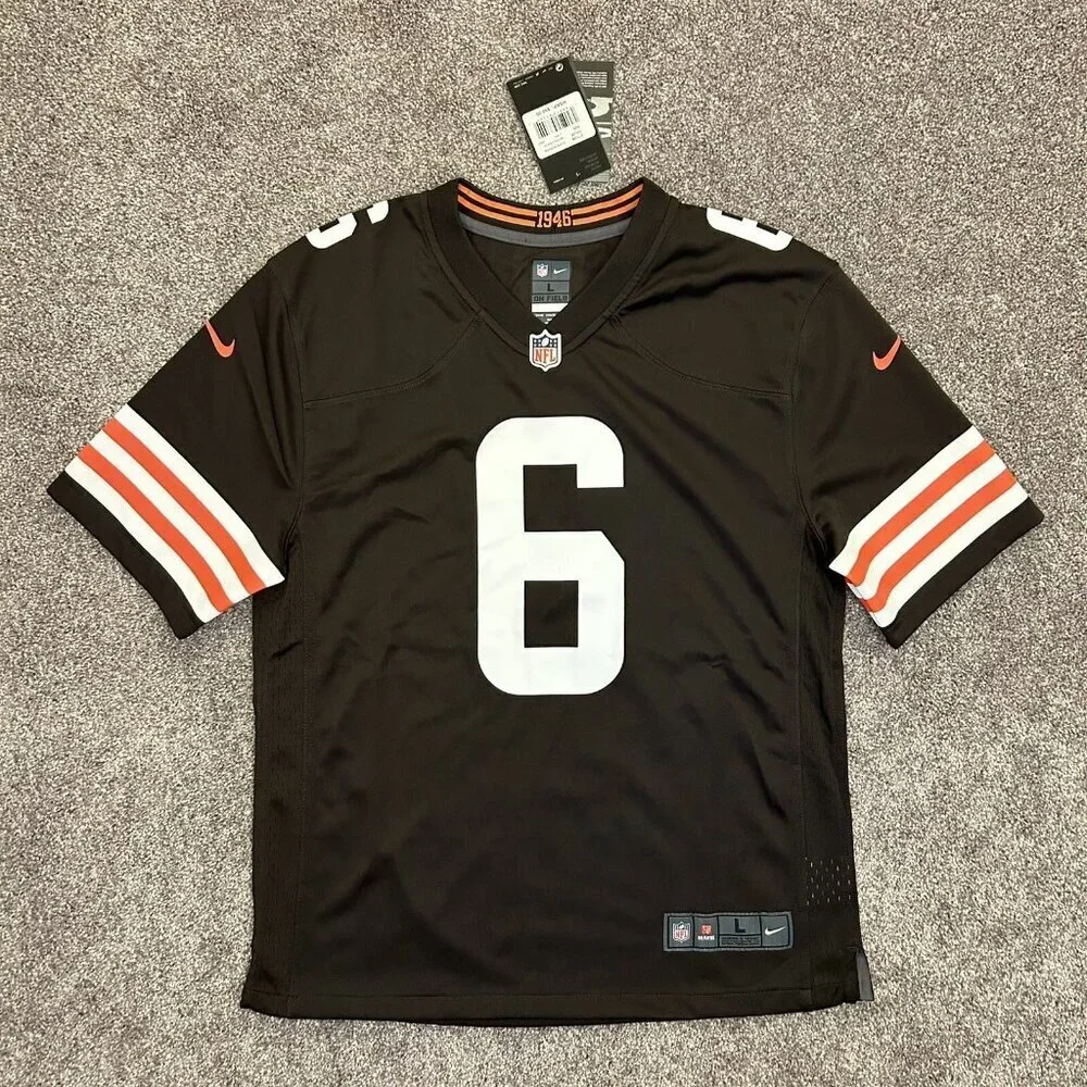 NWT $85 Nike Cleveland Browns NFL Baker Mayfield #6 Football Jersey Youth Size L